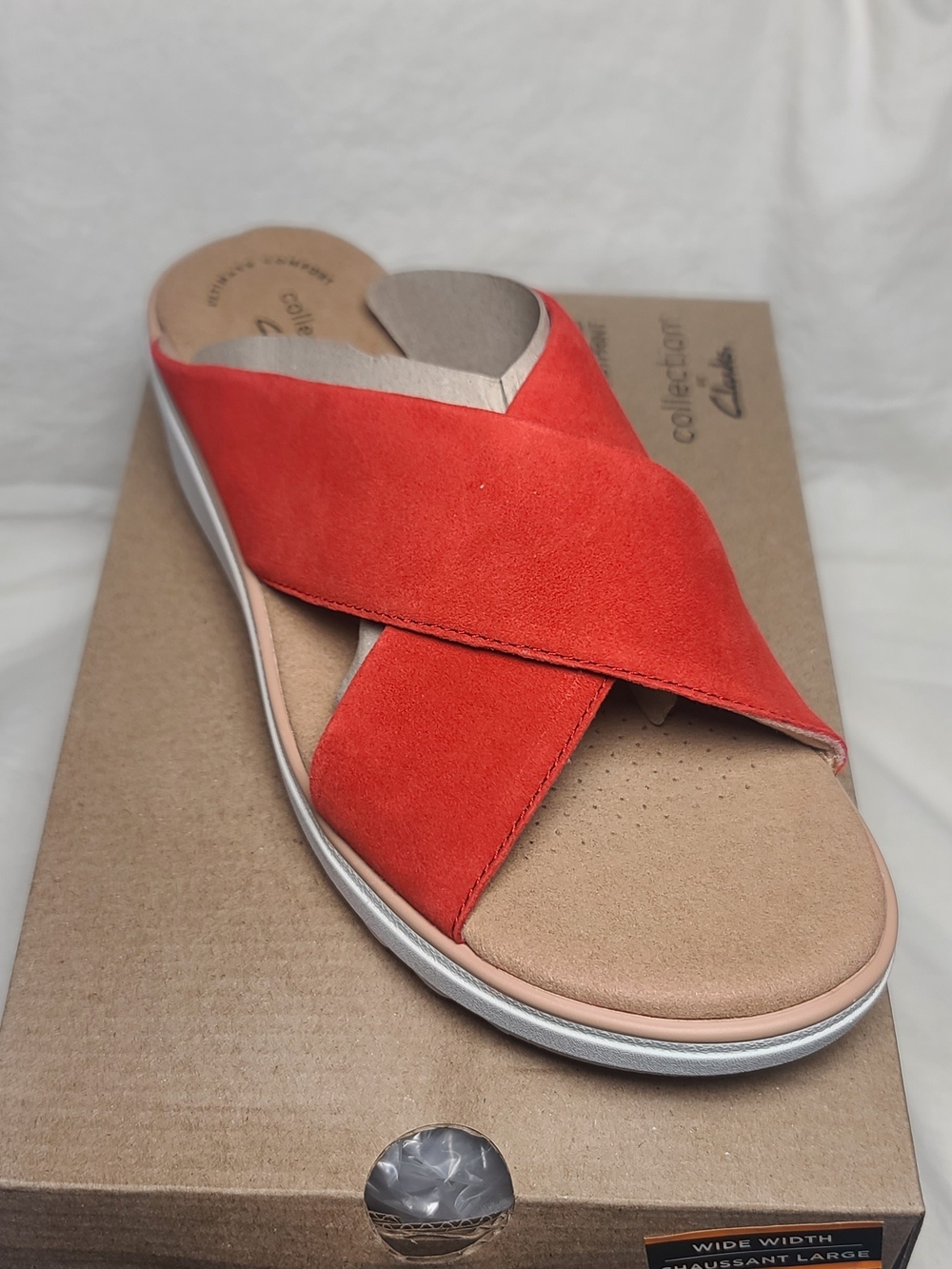 Clarks Women's Orange Suede Crisscross Slide Sandal